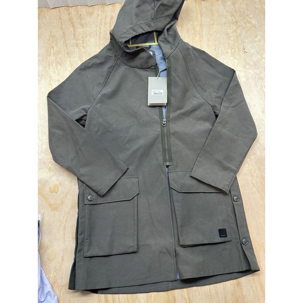 BENCH UK Outdoor Jacket Army‎ Green Chore Coat Sz S Hooded NEW! Long Pockets
